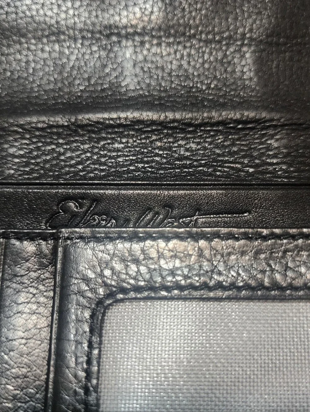 Vintage Elaine West Black Leather Trifold Wallet w/ ID Wiindow & Many Card Slots